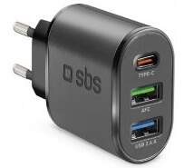 SBS 2x USB-A/1x USB-C nabíječka PD 30 W černá