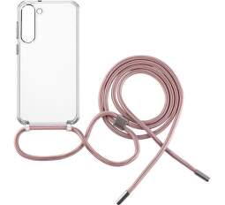 Fixed Pure Neck pouzdro s růžovou šňůrkou na krk pro Samsung Galaxy S23+ transparentní