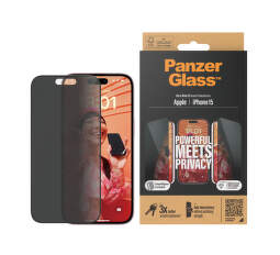 PanzerGlass Ultra-Wide Fit Privacy tvrdené sklo s aplikátorom pre iPhone 15 čierne (1)