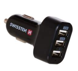 Swissten CL adaptér 5,2A 3 x USB černý