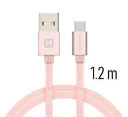 Swissten USB/USB-C kabel 1,2 m, růžově-zlatá