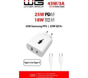 Winner PD USB-C/USB-A QC 3.0 3 A 43 W bílá 1 m USB-C kabel