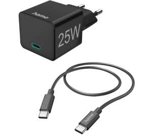 Hama nabíječka USB-C PD/QC 25 W + kabel USB-C/USB-C 1,5 m černá