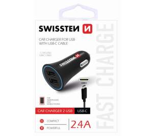 Swissten 2× USB 2,4 A černá 1,2 m USB-C kabel
