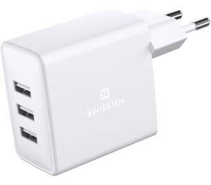 Swissten 3× USB adaptér 15W bílý
