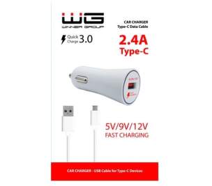 Winner 2x USB QC 3.0 5,4 A bílá 1 m USB-C kabel autonabíječka