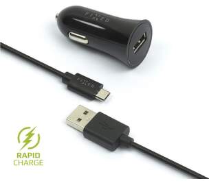 Fixed USB 2,4A černá autonabíječka + 1m micro USB kabel