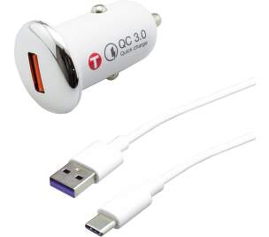 Mobilnet USB-C QC 3A bílá autonabíječka + 1m USB-C kabel