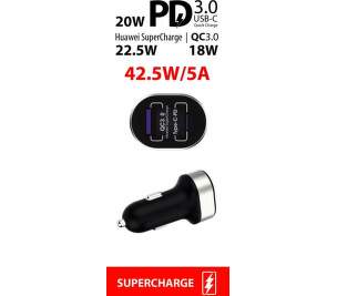Winner autonabíječka USB/USB-C PD 42,5 W 5 A černá