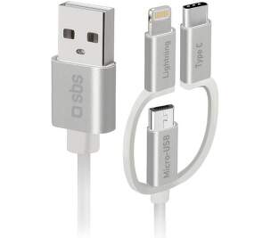SBS 3 v 1 USB/micro USB/Lightning/USB-C kabel 1,2 m bílý