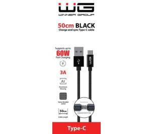 Winner USB-C 0,5m 3A černý datový kabel