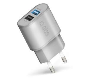 SBS Fast Charge Qi 2x USB 2,1 A stříbrná
