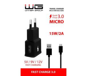 Winner USB QC 3.0 15 W 2 A černá 1 m micro USB kabel síťová nabíječka