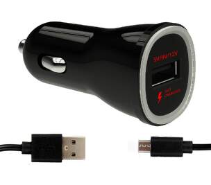 Winner USB-A QC 3.0 2,4 A černá micro USB kabel autonabíječka