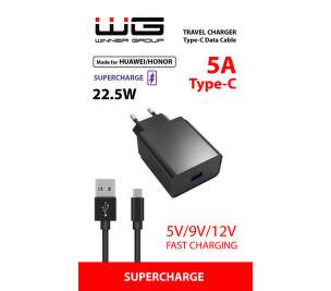 Winner USB SuperCharge 22,5W 5A černá síťová nabíječka + 1m USB-C kabel