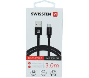 Swissten USB/micro kabel USB 3 m černý