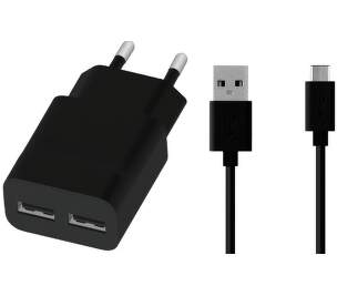 Winner 2x USB 2,4 A černá 1 m USB-C kabel síťová nabíječka