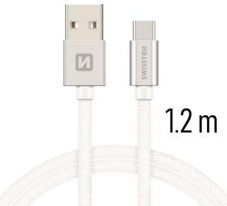 Swissten USB/USB-C kabel 1,2 m, stříbrná
