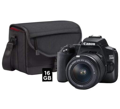 Canon EOS 250D + 18-55 mm DC III + CB-SB130 + 16 GB paměťová karta