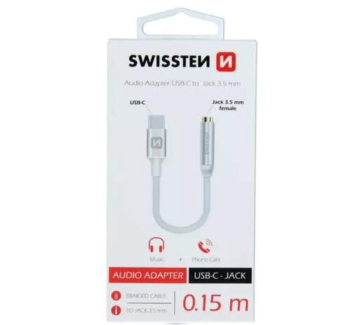 Swissten Adaptér USB-C/ 3.5 mm 0,15 m strieborná