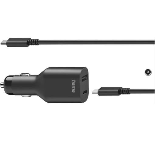 Hama USB-C nabíječka do auta s kabelem 2x USB-C PD 5-20 V/70 W černá