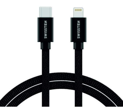 Swissten textilný dátový kábel USB-C/Lightning 2 m černý