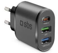 SBS 2x USB-A/1x USB-C nabíječka PD 30 W černá