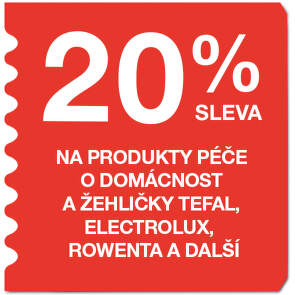 20 % sleva na produkty péče o domácnost a žehličky Tefal, Electrolux, Rowenta a další
